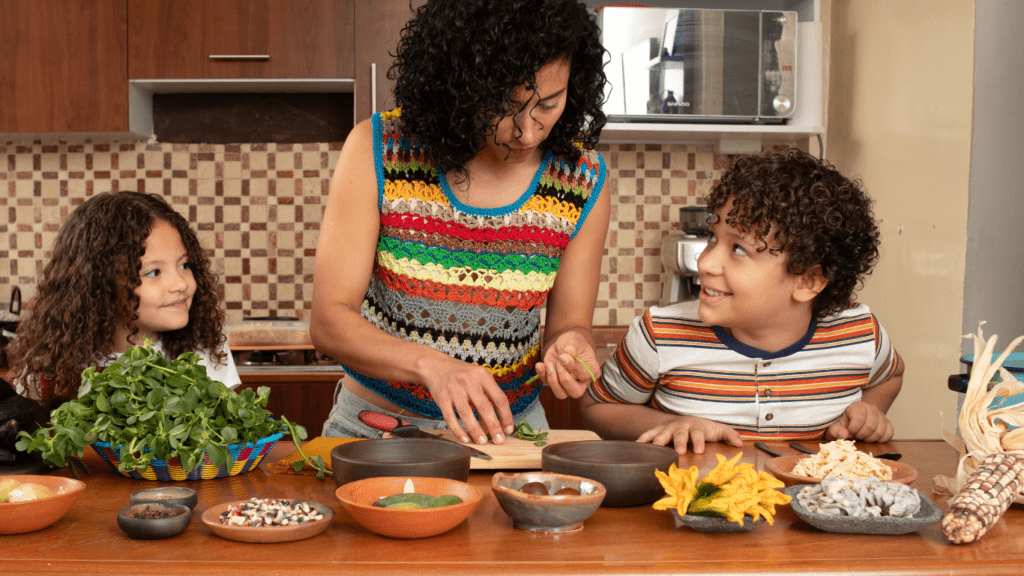 family eating healthy foods