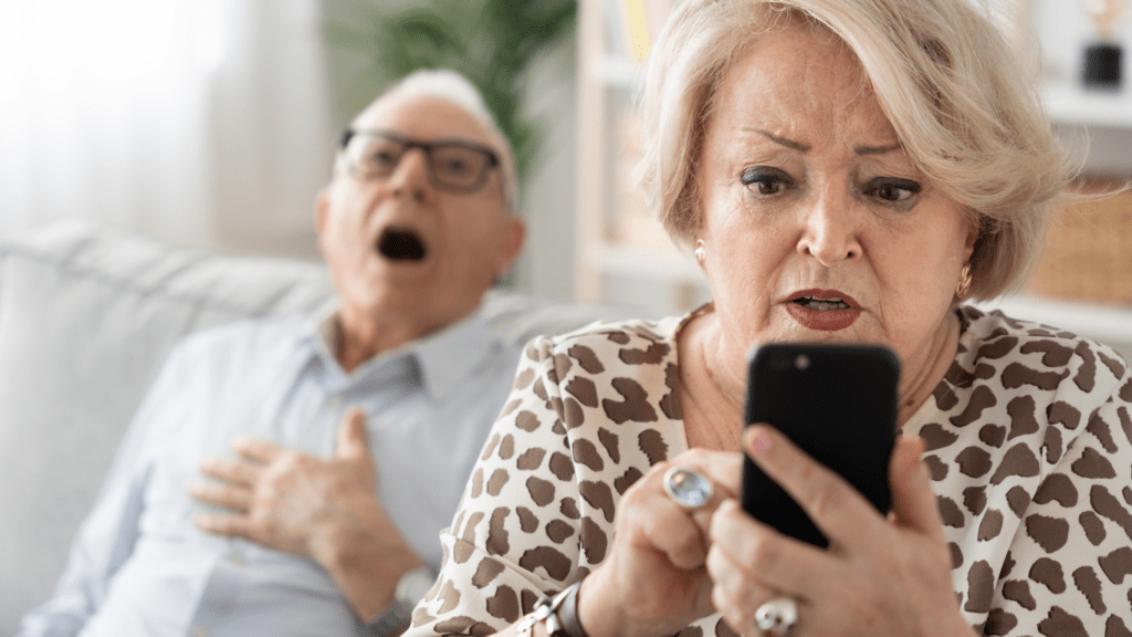 elderly woman calling emergency phone number