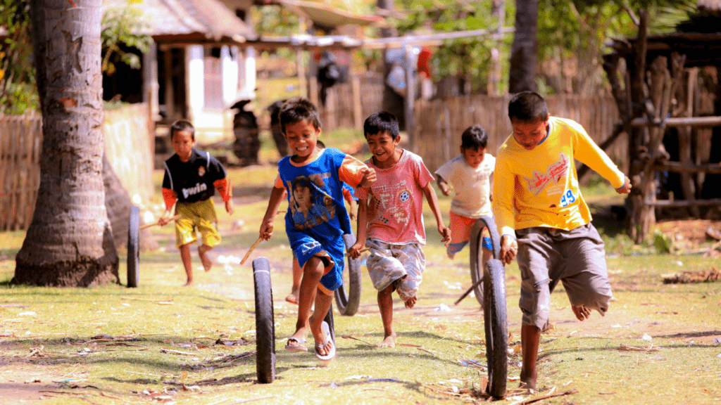 a group of children playing outside