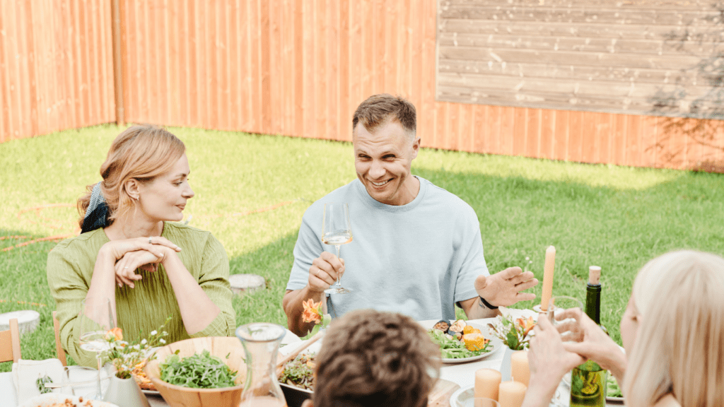 blended family eating in the table