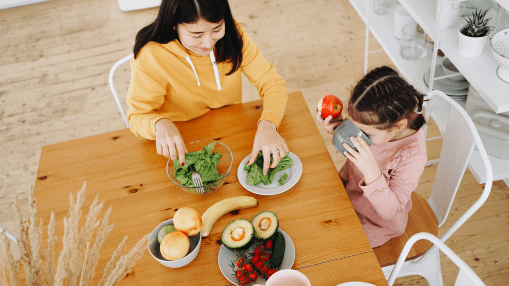 mother and child are eating