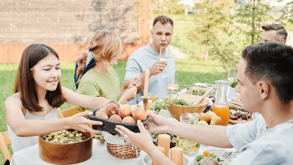 family eating healthy foods