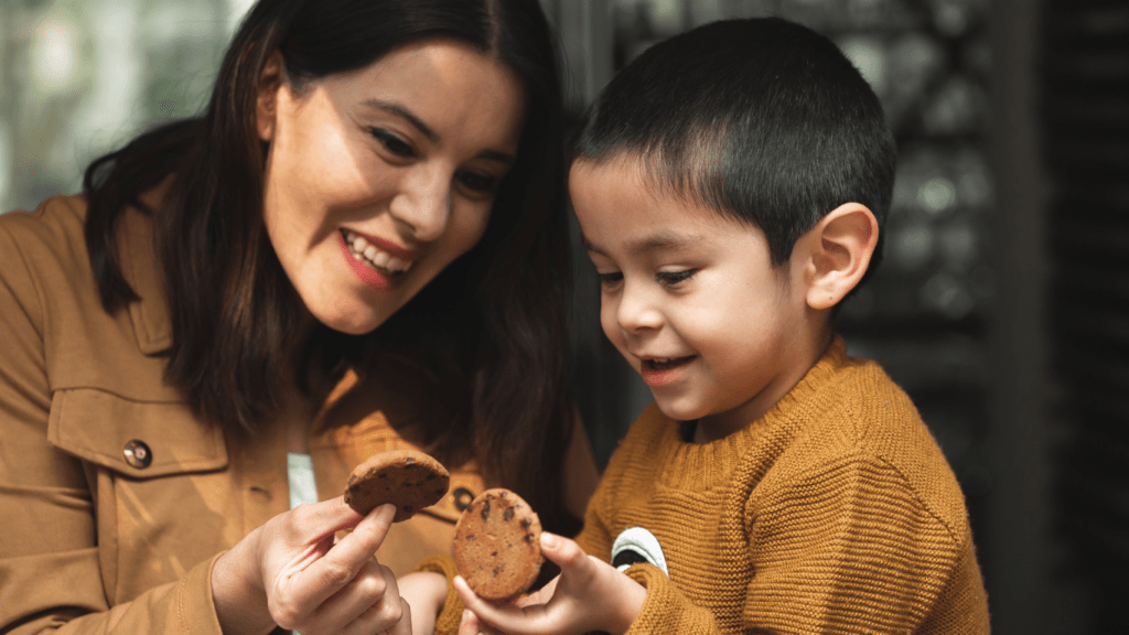 mother and child are eating