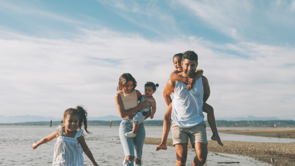 young family on vacation trip